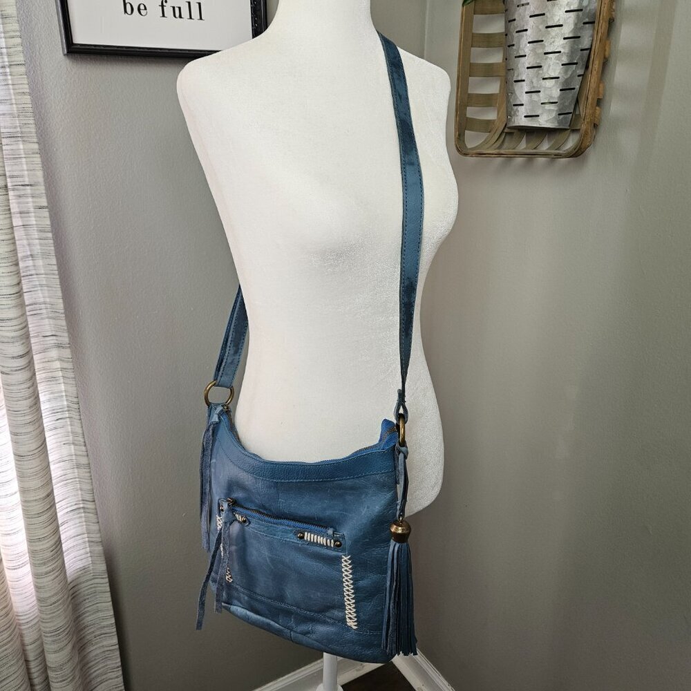 Lucky Brand Boho Blue Leather Crossbody Bag - Picture 2 of 16